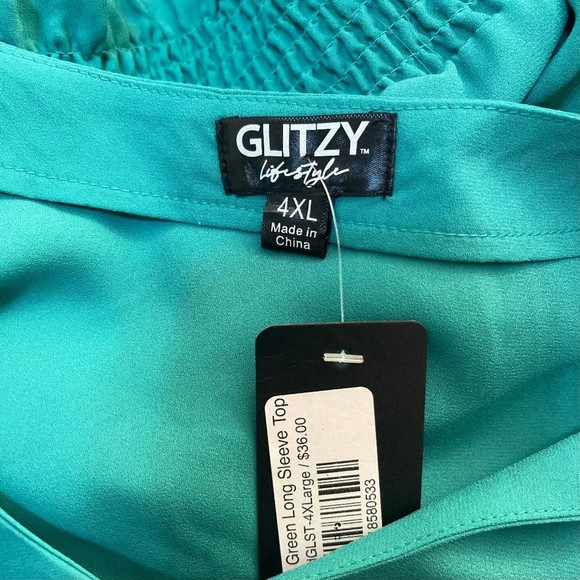 NWT! GLITZY Lifestyle Emerald Green Blouse, Size 4X - Picture 5 of 7
